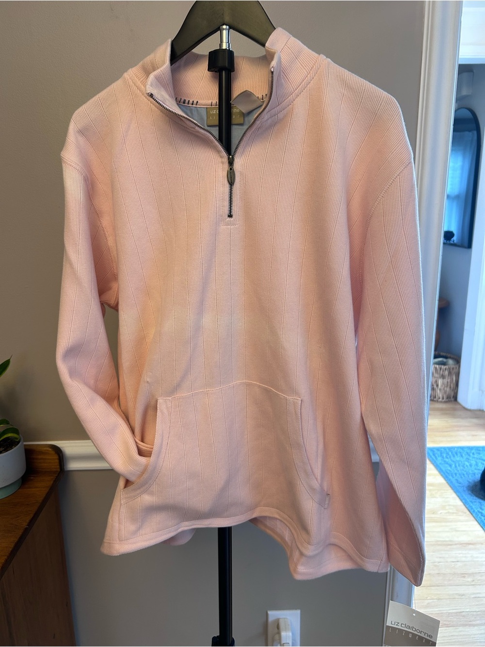 Liz Claiborne Light Pink Half-Zip Cowl Sweater